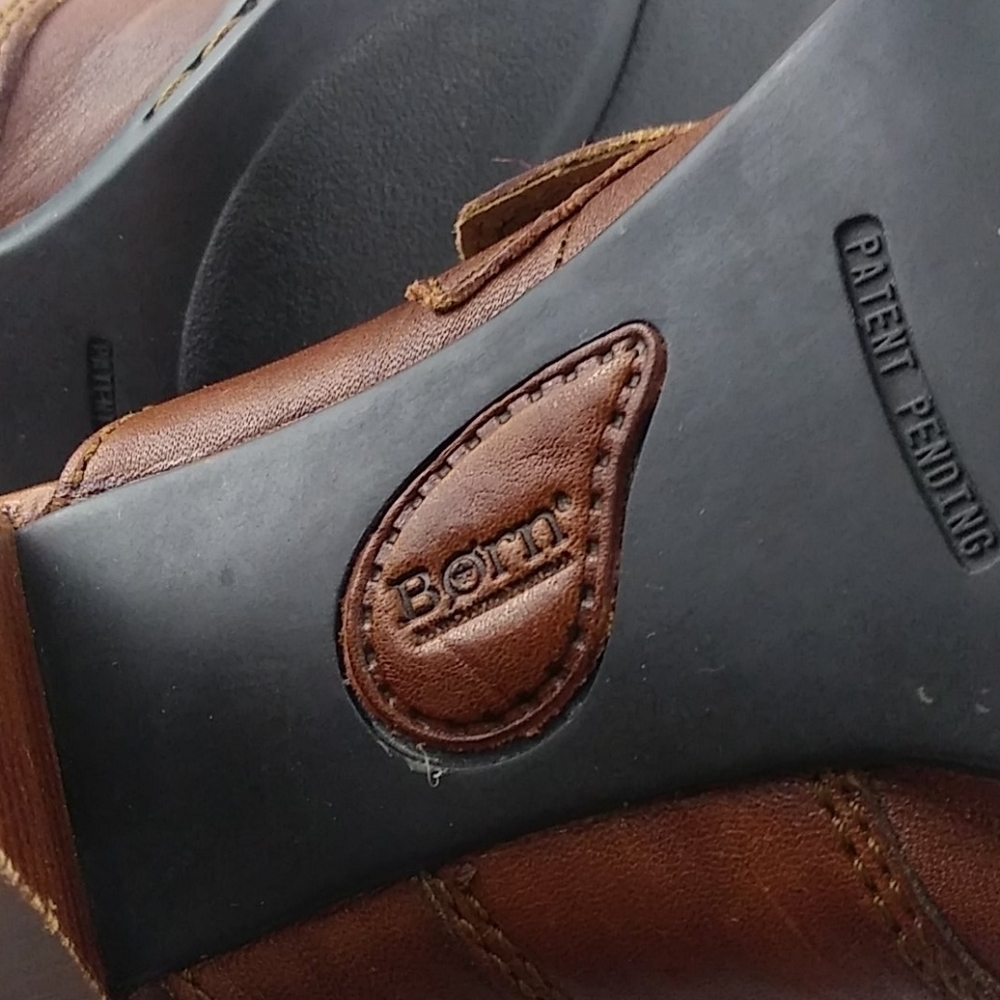 Born Handcrafted Footwear Brown Leather Upper Almond Toe Blocked Heel Clog Shoe - Picture 9 of 14
